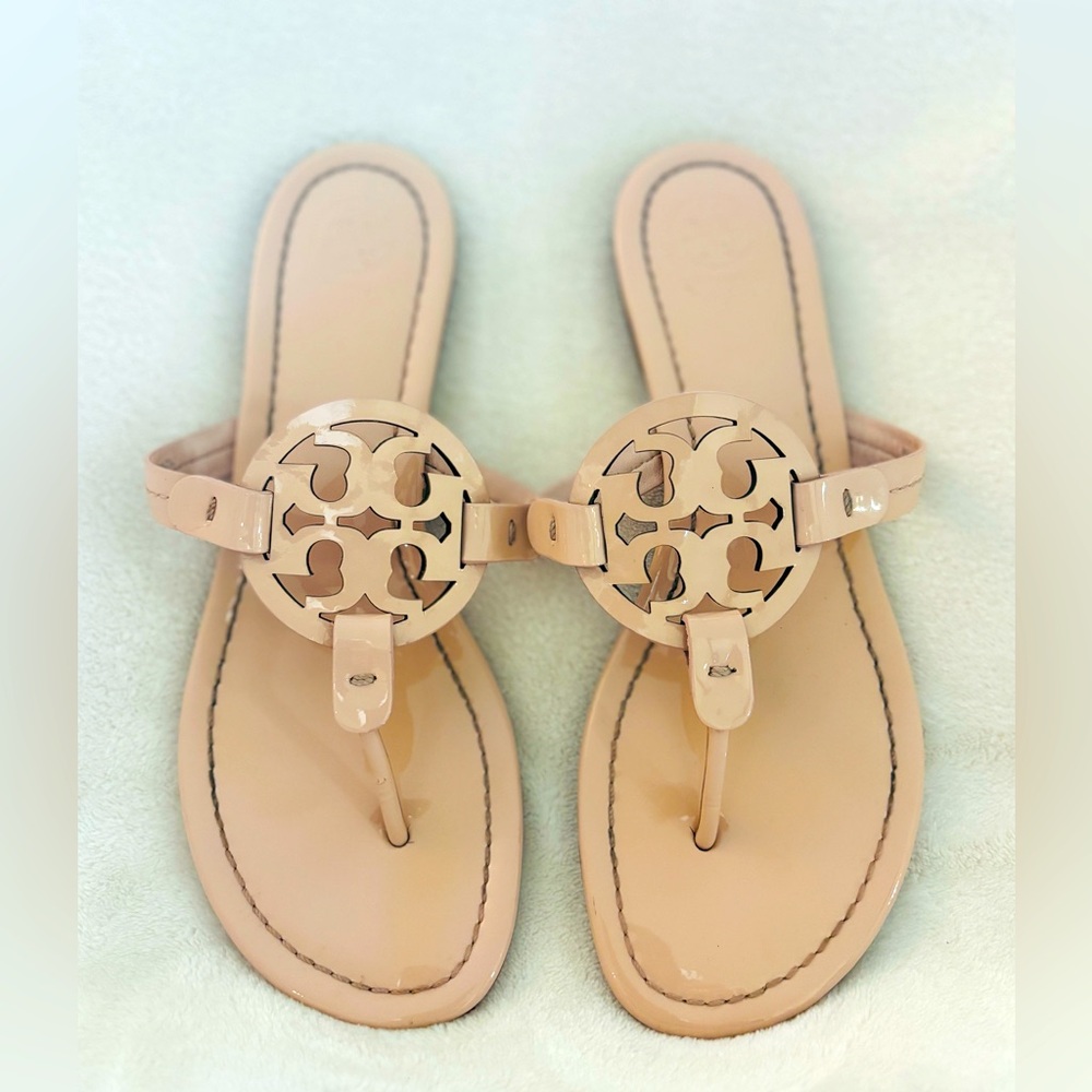 Tory Burch Miller Patent Leather Flat Sandals 8M